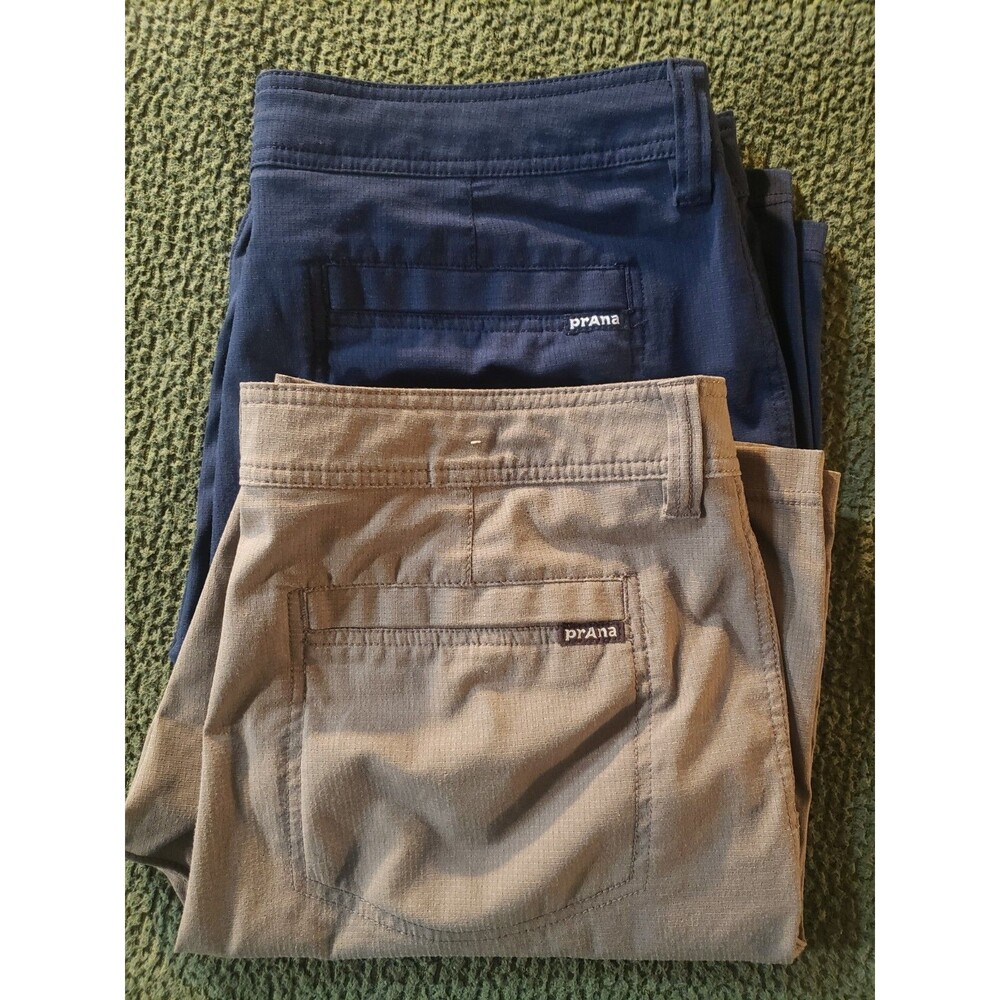 Lot of 2 Men's Prana Breathe Shorts RN 124977 - Blue Brown Waist 34 Inseam 9.5
